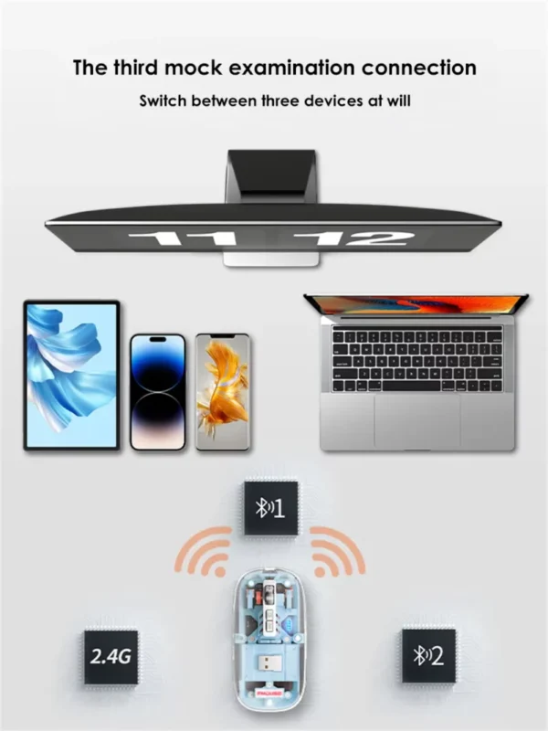 gearup wm30 transparent crystal 2.4g + bluetooth magnetic wireless mouse