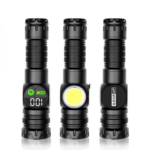 gearup k60 rechargeable flashlight 10w cob + led torchlight