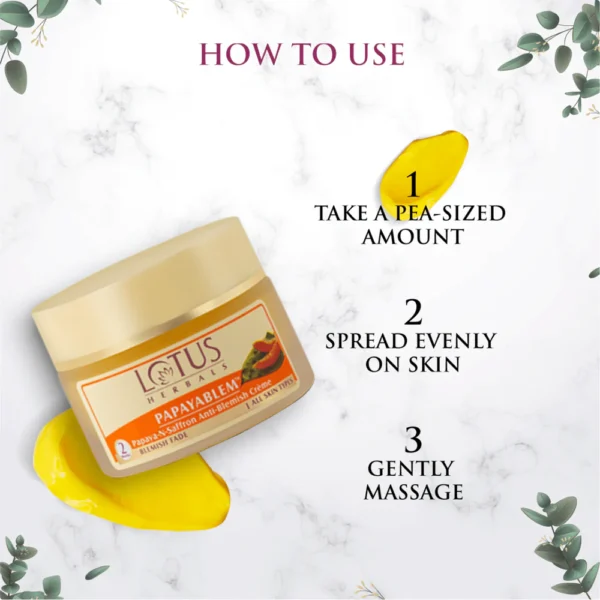 Lotus Herbals PAPAYABLEM Papaya-n-Saffron Anti-Blemish Creme 50g - Image 3